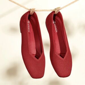 VIVAIA Square-Toe V-Cut Red Flats Shoes Margot 2.0 Size 41/ US 10